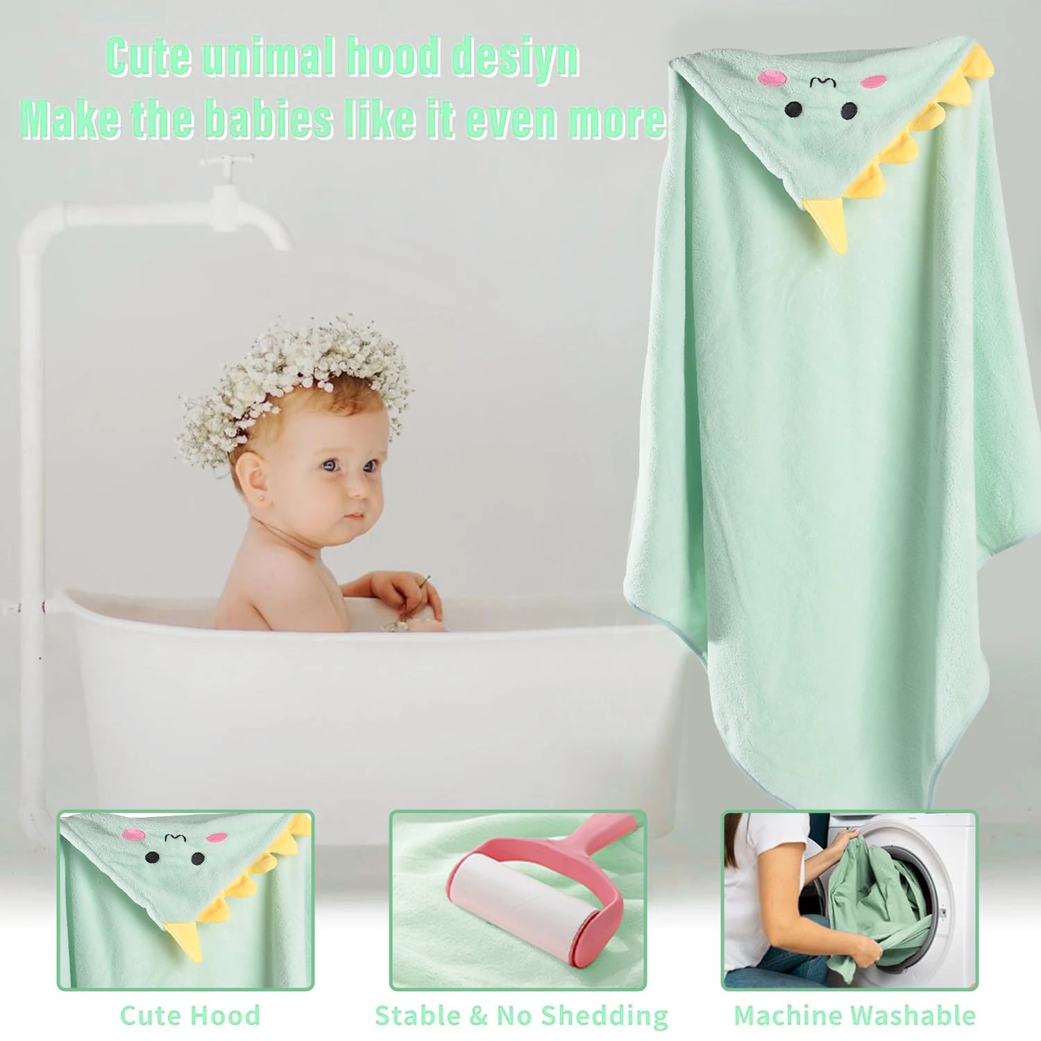 1PC Hooded Baby Towels,Absorbent Baby Bath Towel,Soft Baby Towels for Newborns,Toddlers, and Kids, 32x32 in Baby Towel with Hood