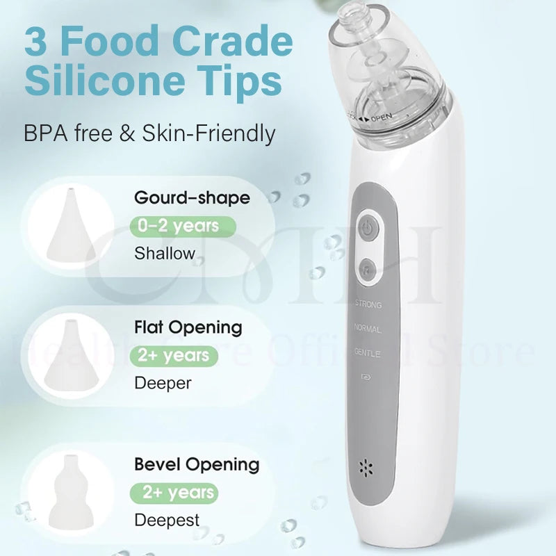 Electric Baby Nasal Aspirator 3 Suction Modes Rechargeable Music Lights Food Grade Silicone BPA-Free Anti-Backflow Nose Cleaner