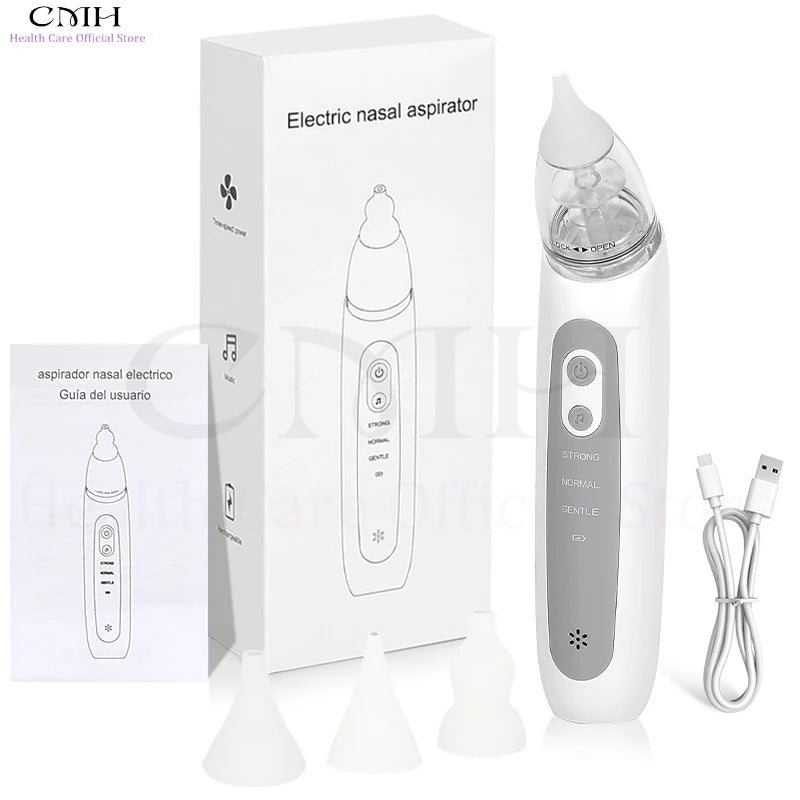 Electric Baby Nasal Aspirator 3 Suction Modes Rechargeable Music Lights Food Grade Silicone BPA-Free Anti-Backflow Nose Cleaner