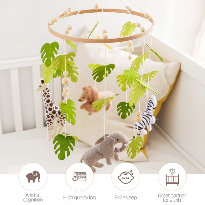 Baby Crib Mobile Rattle Toy For 0-12 Months Cartoon Felt Forest Animal Bed Bell Hanging Wooden Bracket Mobile Newbaby Rattle Toy