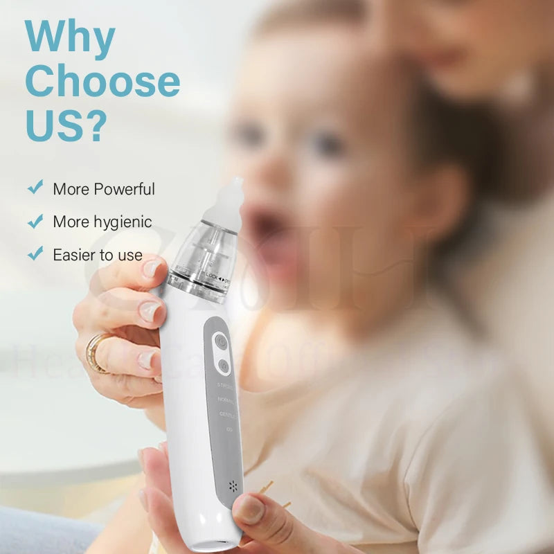 Electric Baby Nasal Aspirator 3 Suction Modes Rechargeable Music Lights Food Grade Silicone BPA-Free Anti-Backflow Nose Cleaner