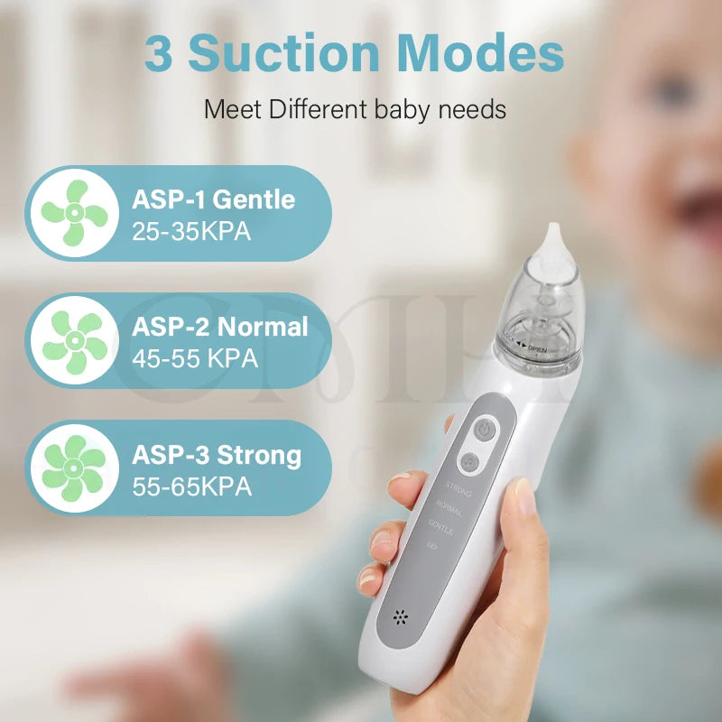 Electric Baby Nasal Aspirator 3 Suction Modes Rechargeable Music Lights Food Grade Silicone BPA-Free Anti-Backflow Nose Cleaner